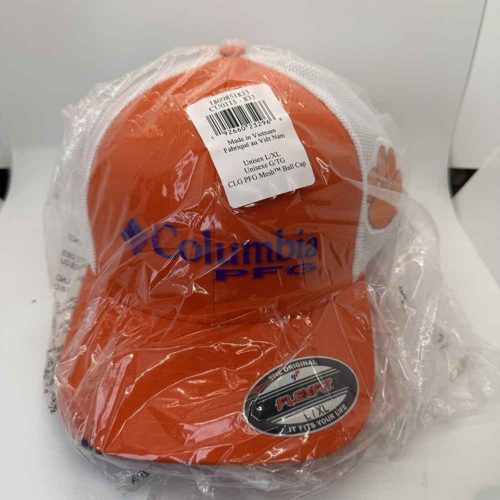 L/XL NWT NEW Clemson Columbia PFG Mesh Flex Fit Hat Item # 1809851-CLEM